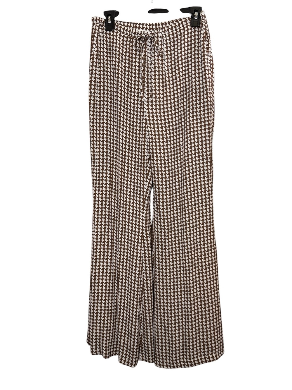 Charlie Holiday Women’s Lola Brown Cream Houndstooth Wide-Leg Flare Trouser sz 6